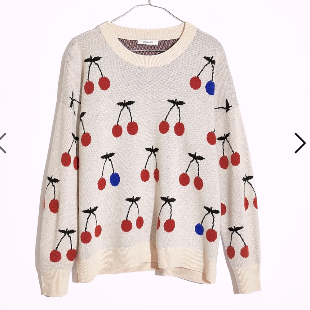 Madewell sweater XXS cherry jacquard pullover merino wool alpaca